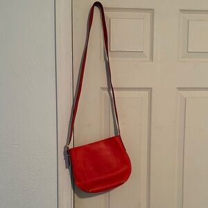 Madewell Red Leather Crossbody Saddle Bag